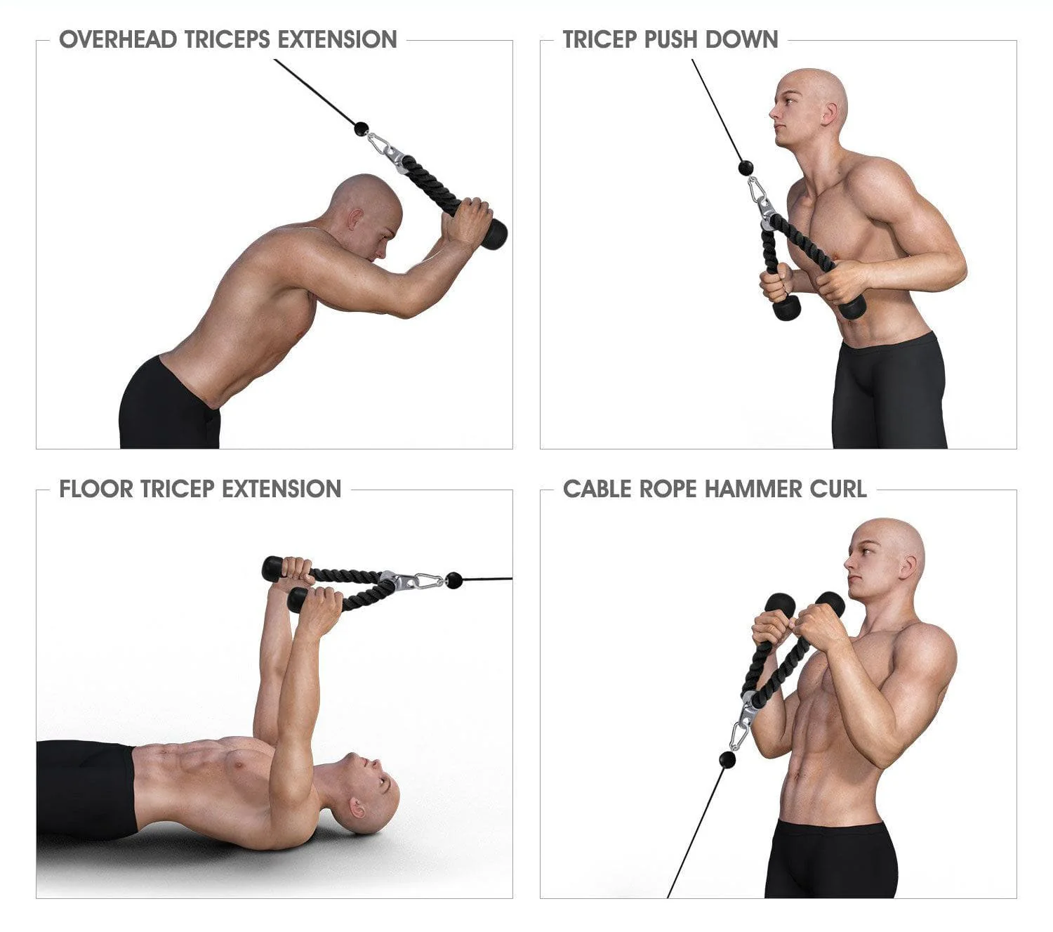 3-in-1 Cable Attachment Set - Tricep Rope + Handle + V Bar - Image 8