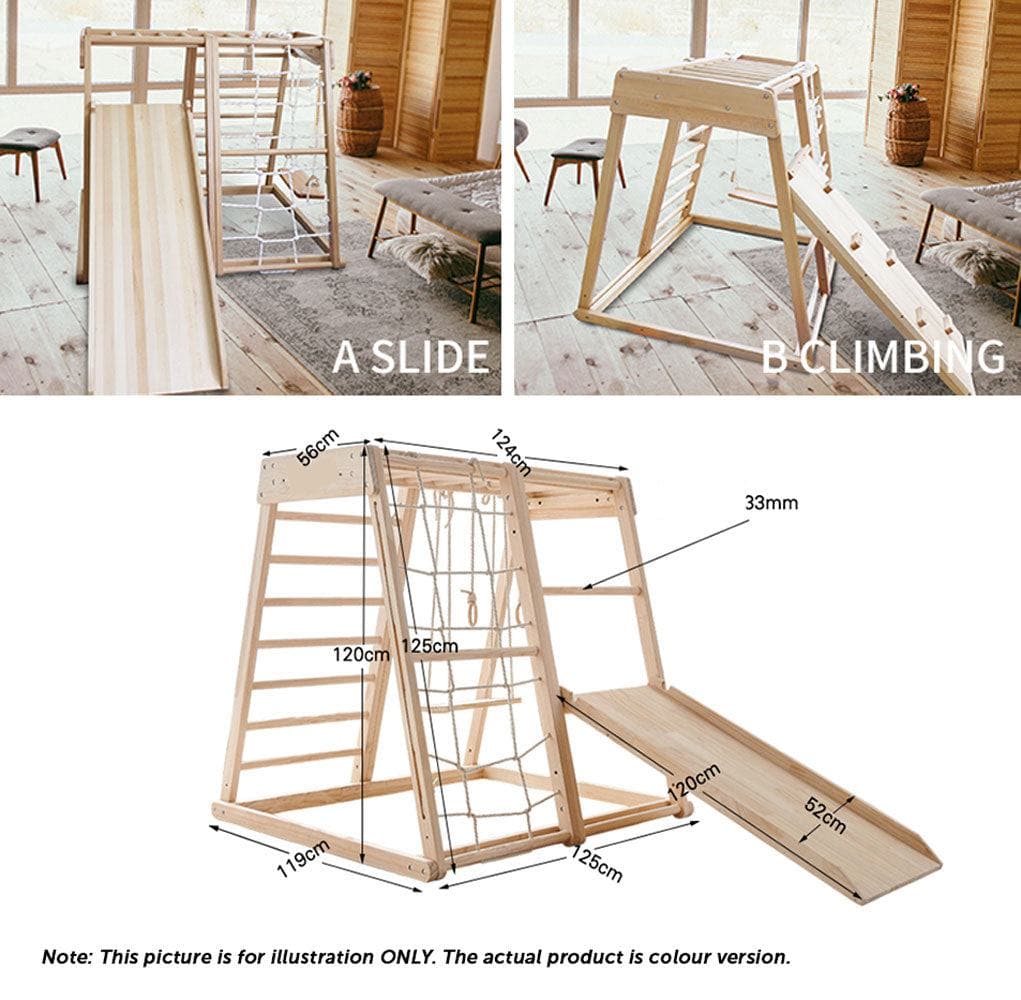 MEMAX Indoor Wooden Play Gym with Slide, Swing & Climber - Image 7