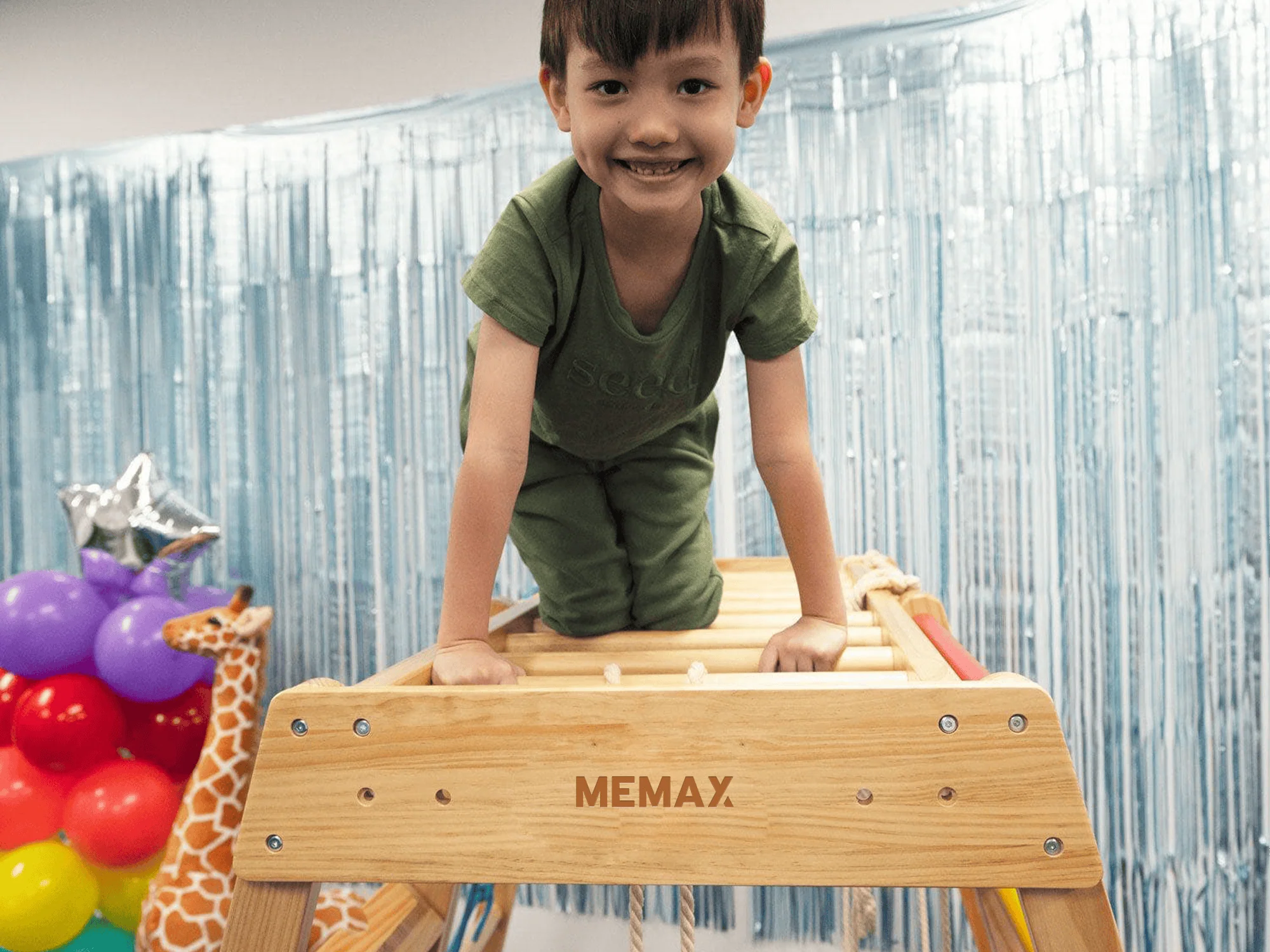 MEMAX Indoor Wooden Play Gym with Slide, Swing & Climber - Image 8