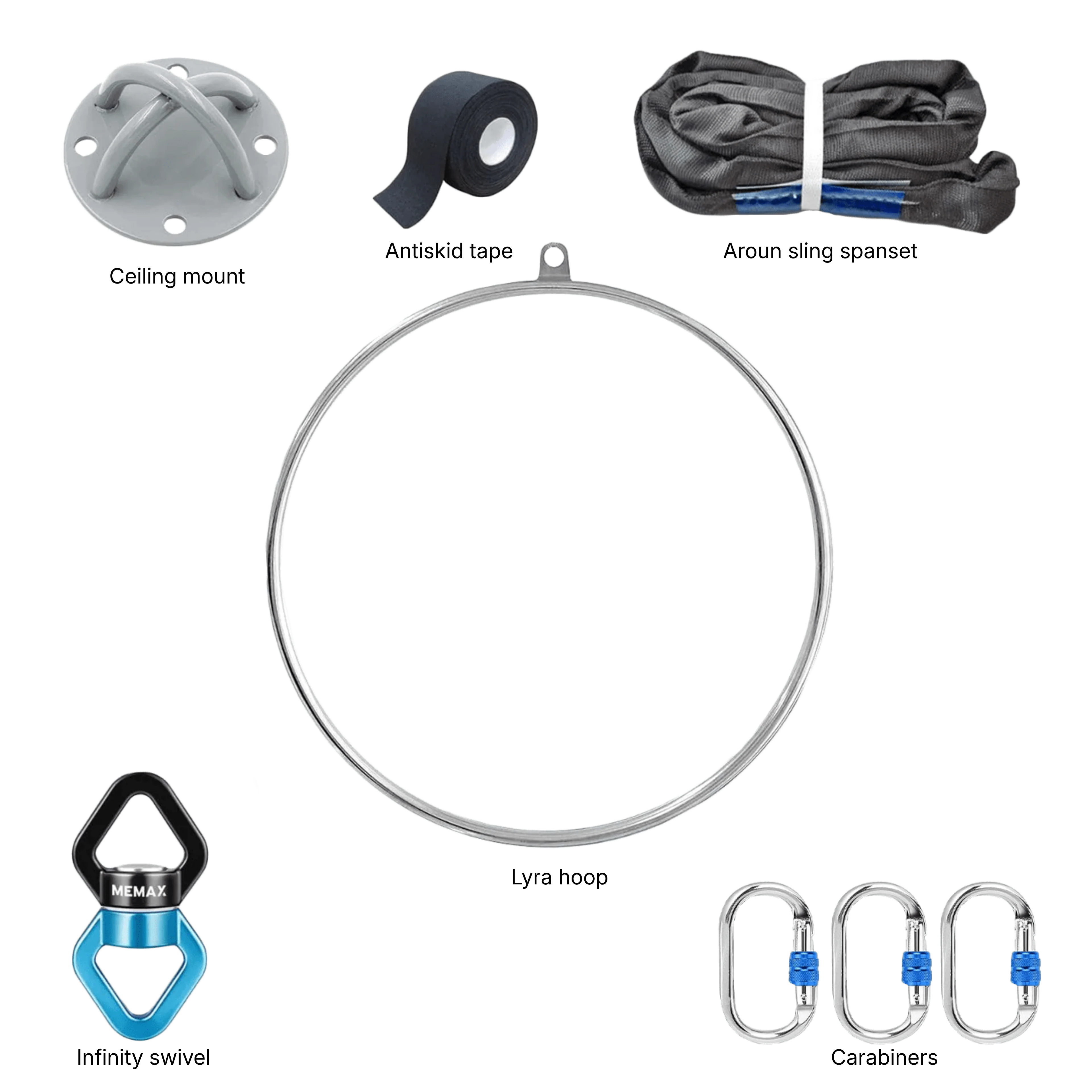 MEMAX Teen Aerial Lyra Hoop 75CM Aerial Ring with Full Accessories - Chrome