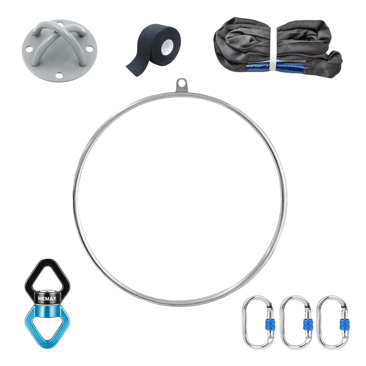 MEMAX Aerial Lyra Hoop Set | Aerial Ring with Full Accessories – Chrome & Black - Image 7