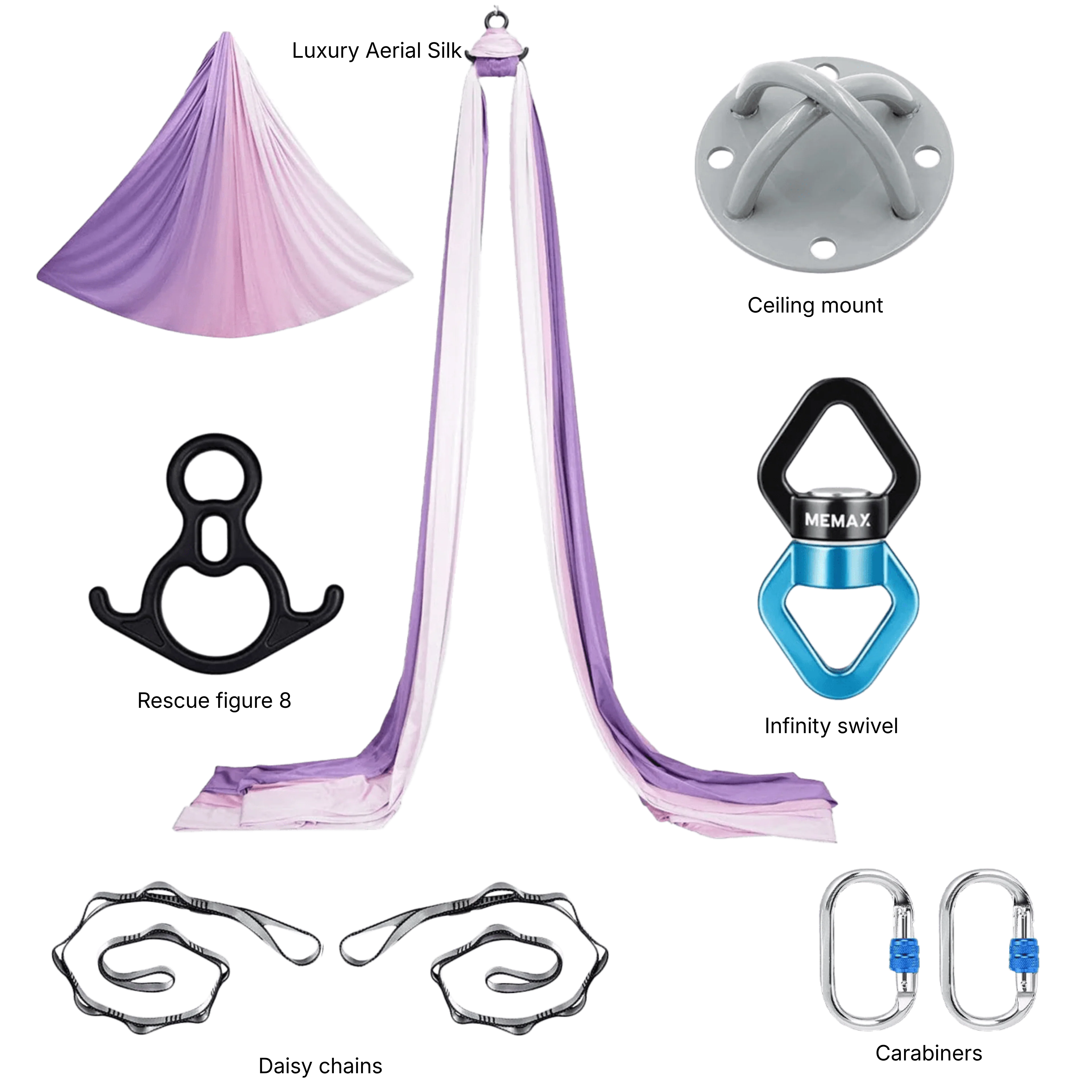 MEMAX Aerial Silks Yoga Swing Hammock Set - 100% Luxury Nylon Tricot Silks, Full Rigging Hardware - Image 12
