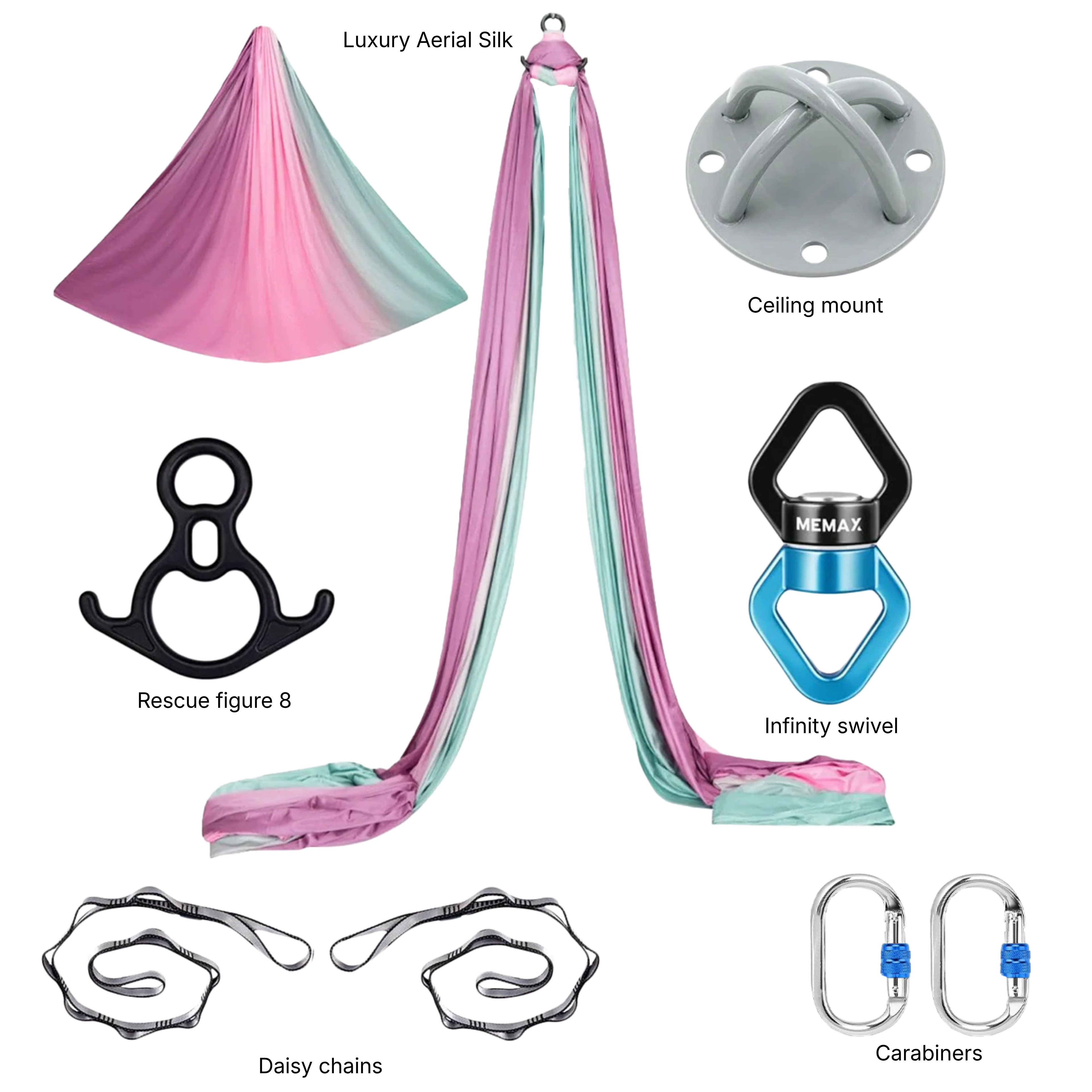 MEMAX Aerial Silks Yoga Swing Hammock Set - 100% Luxury Nylon Tricot Silks, Full Rigging Hardware - Image 13