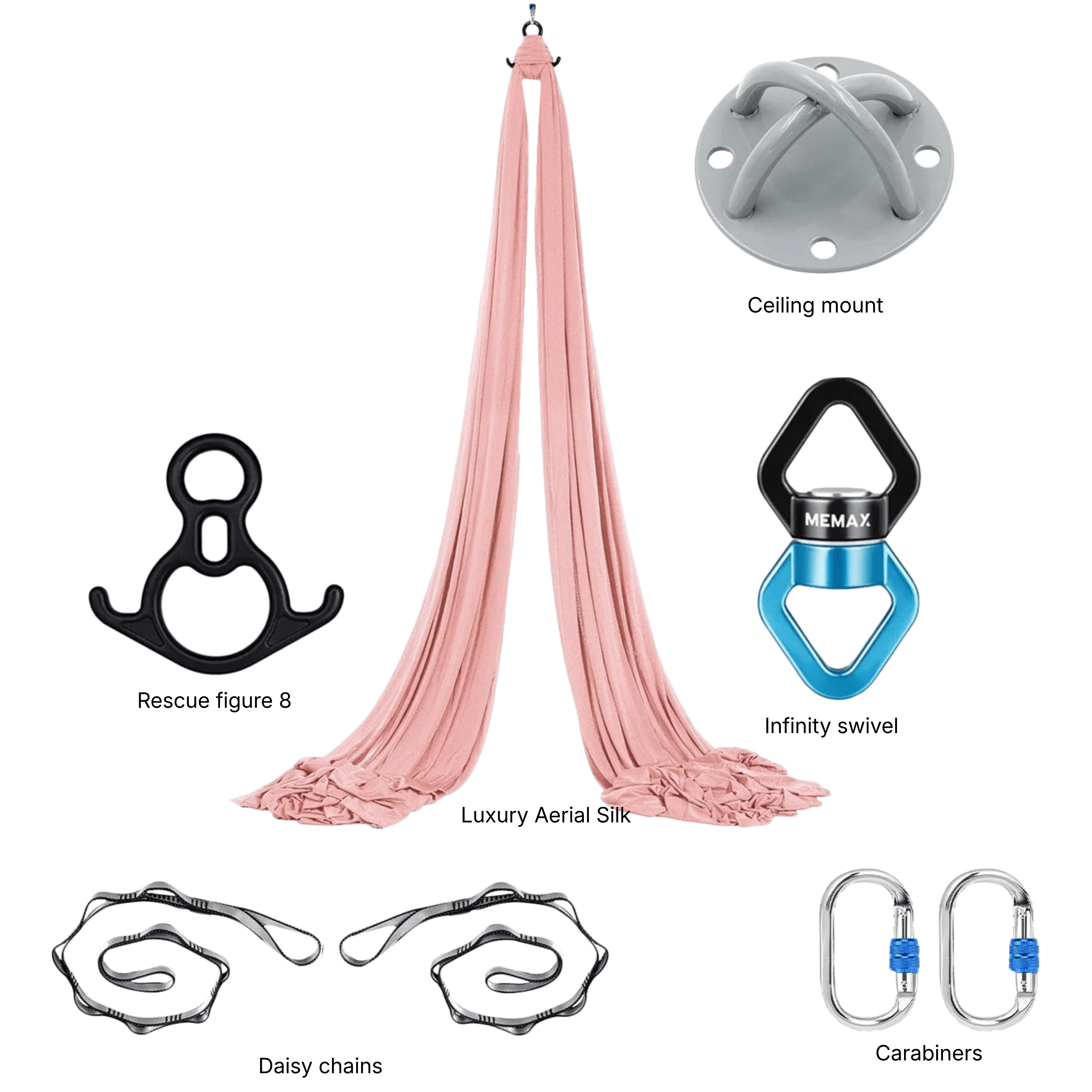 MEMAX Aerial Silks Yoga Swing Hammock Set - 100% Luxury Nylon Tricot Silks, Full Rigging Hardware - Image 14