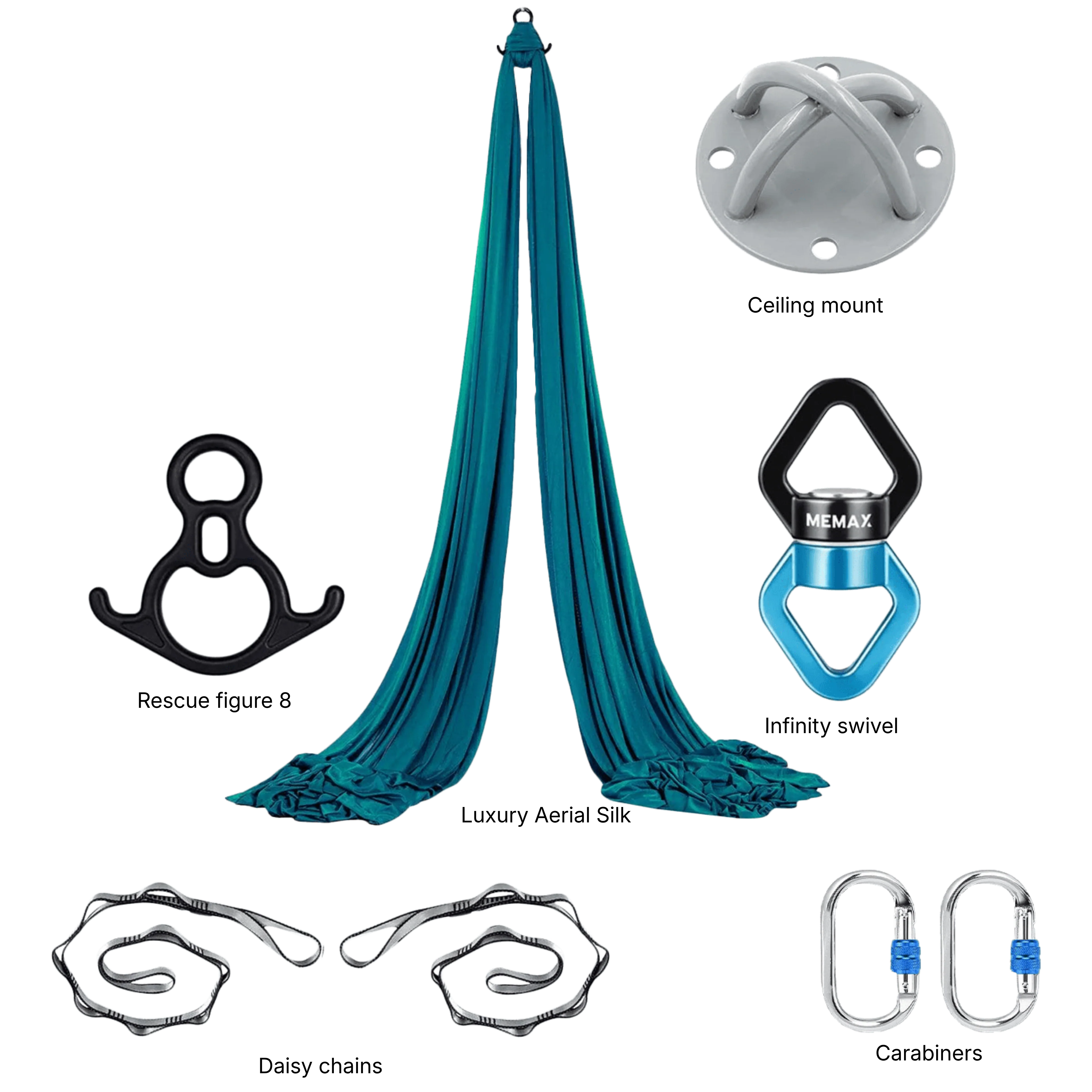 MEMAX Aerial Silks Yoga Swing Hammock Set - 100% Luxury Nylon Tricot Silks, Full Rigging Hardware - Image 15