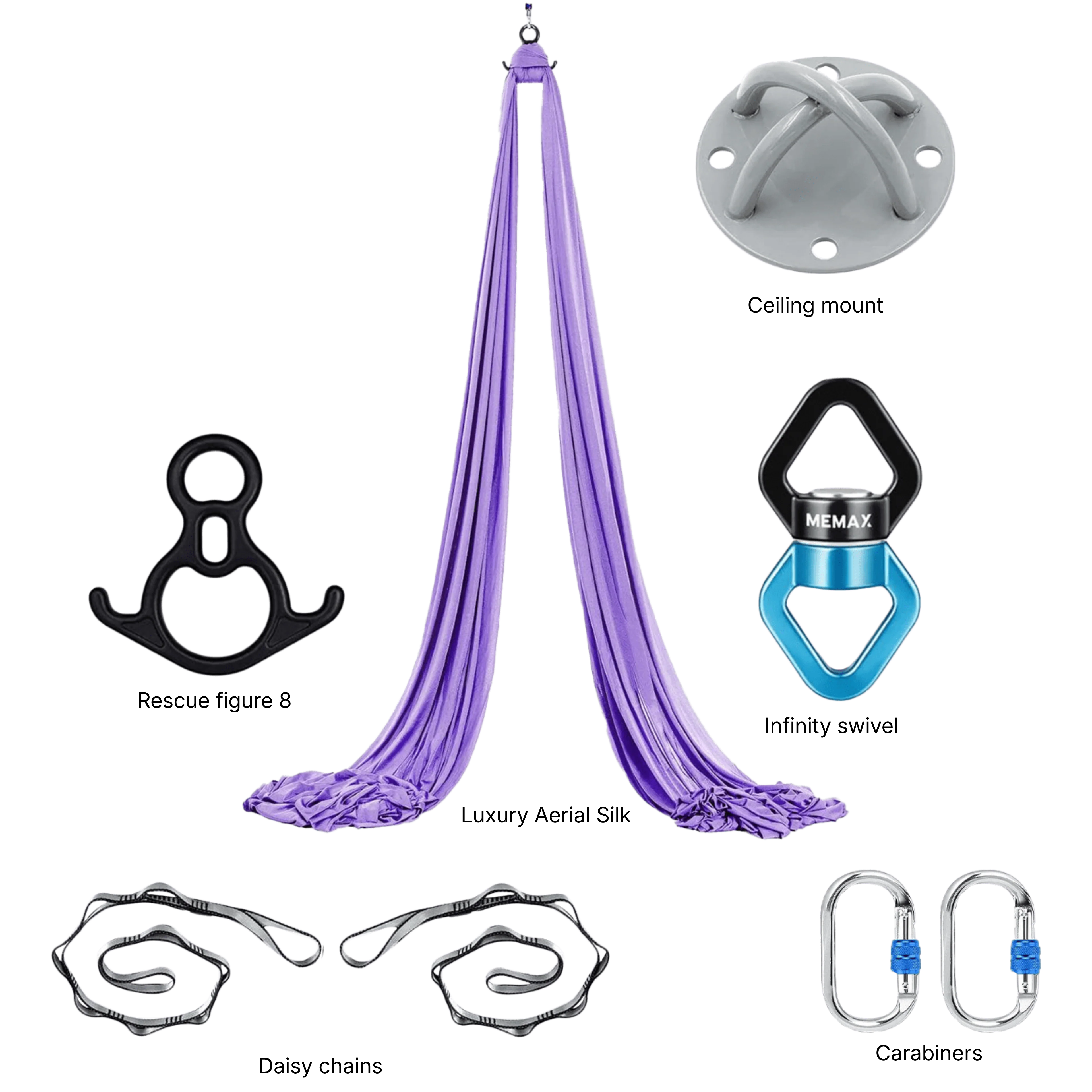MEMAX Aerial Silks Yoga Swing Hammock Set - 100% Luxury Nylon Tricot Silks, Full Rigging Hardware - Image 16