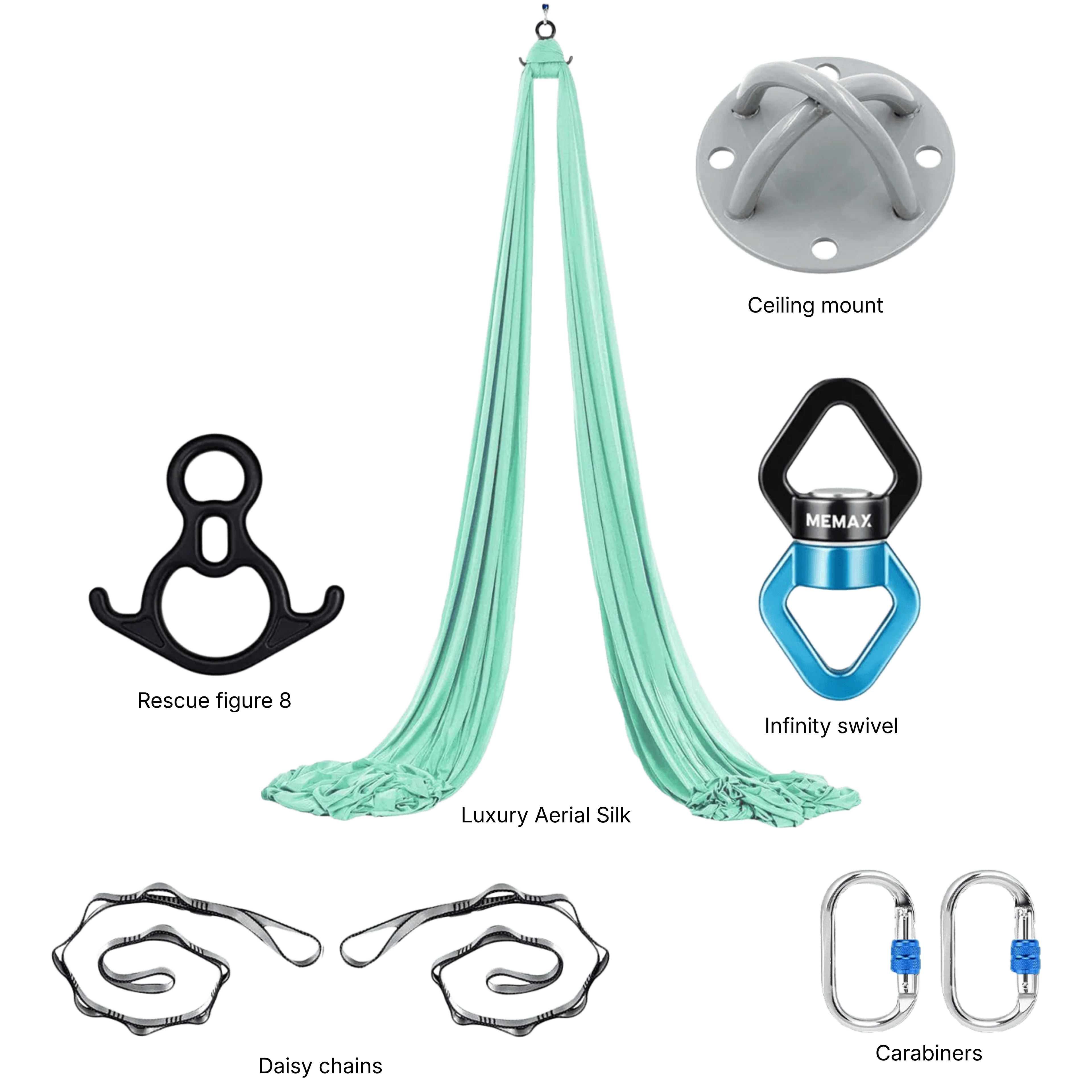 MEMAX Aerial Silks Yoga Swing Hammock Set - 100% Luxury Nylon Tricot Silks, Full Rigging Hardware - Image 17