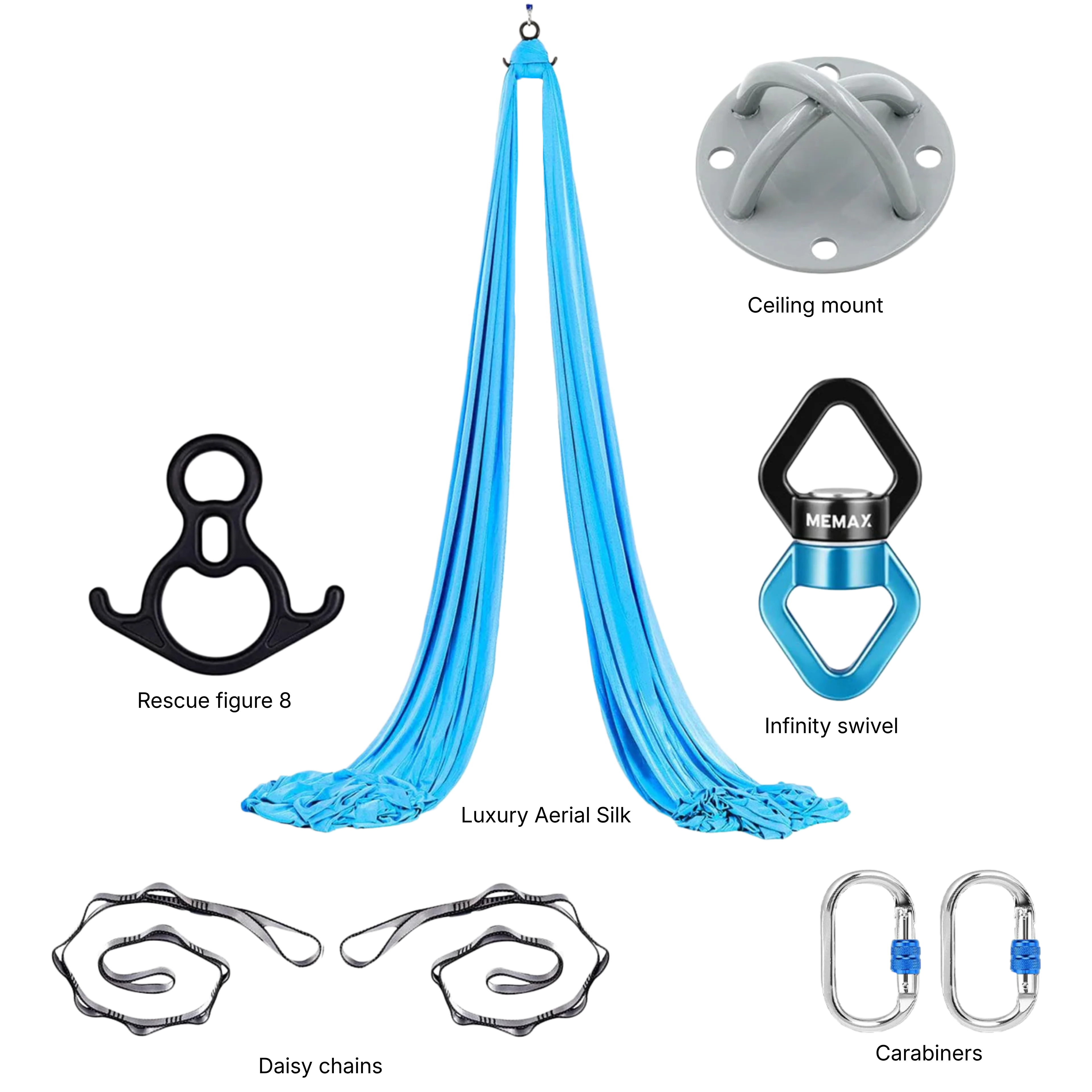 MEMAX Aerial Silks Yoga Swing Hammock Set - 100% Luxury Nylon Tricot Silks, Full Rigging Hardware - Image 18
