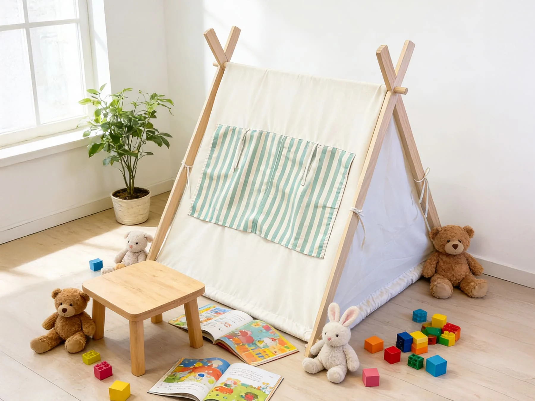 MEMAX Cozy Cove Kids Wooden Play Tent with Play Mat - Image 3