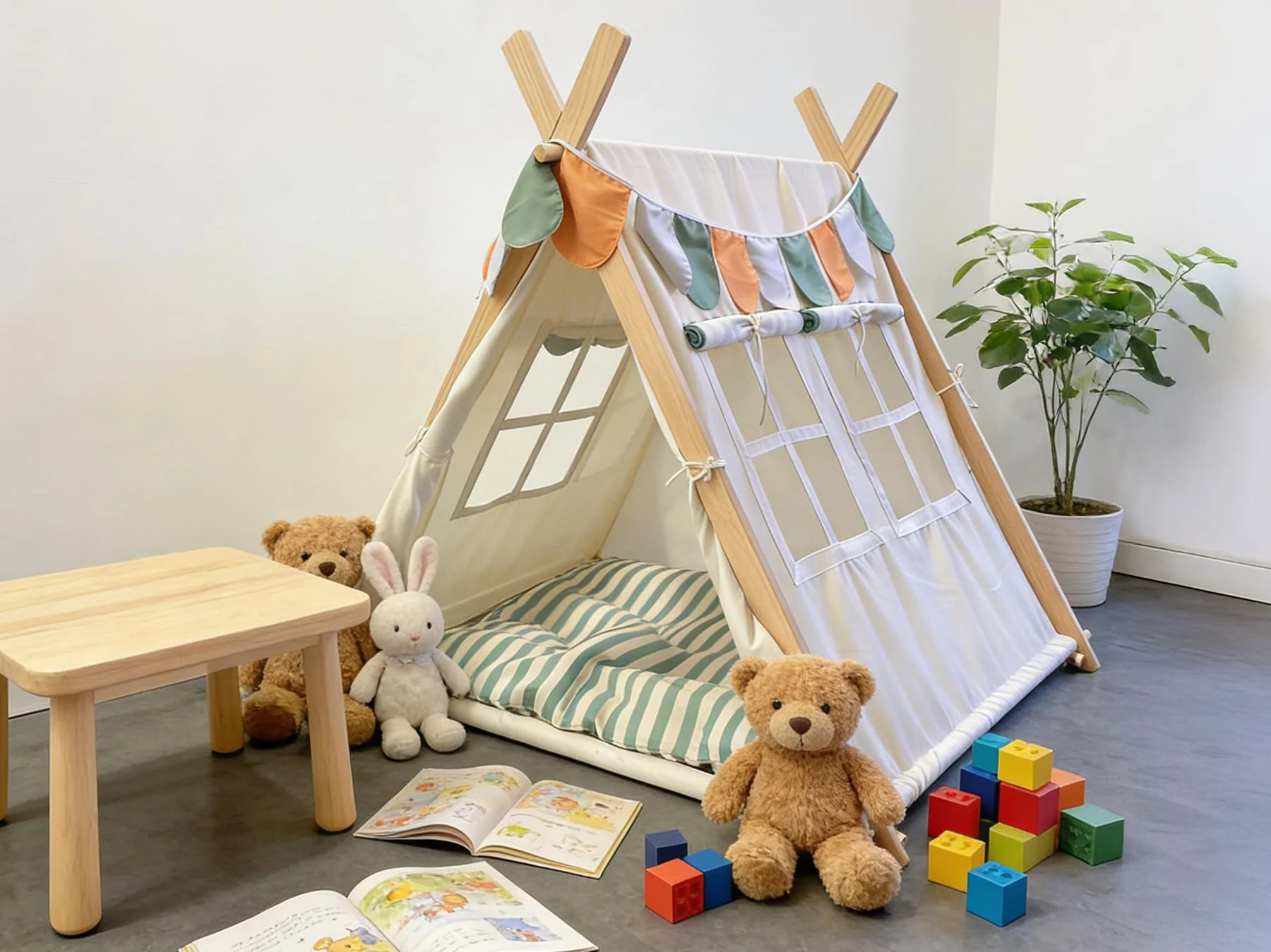 MEMAX Cozy Cove Kids Wooden Play Tent with Play Mat - Image 4