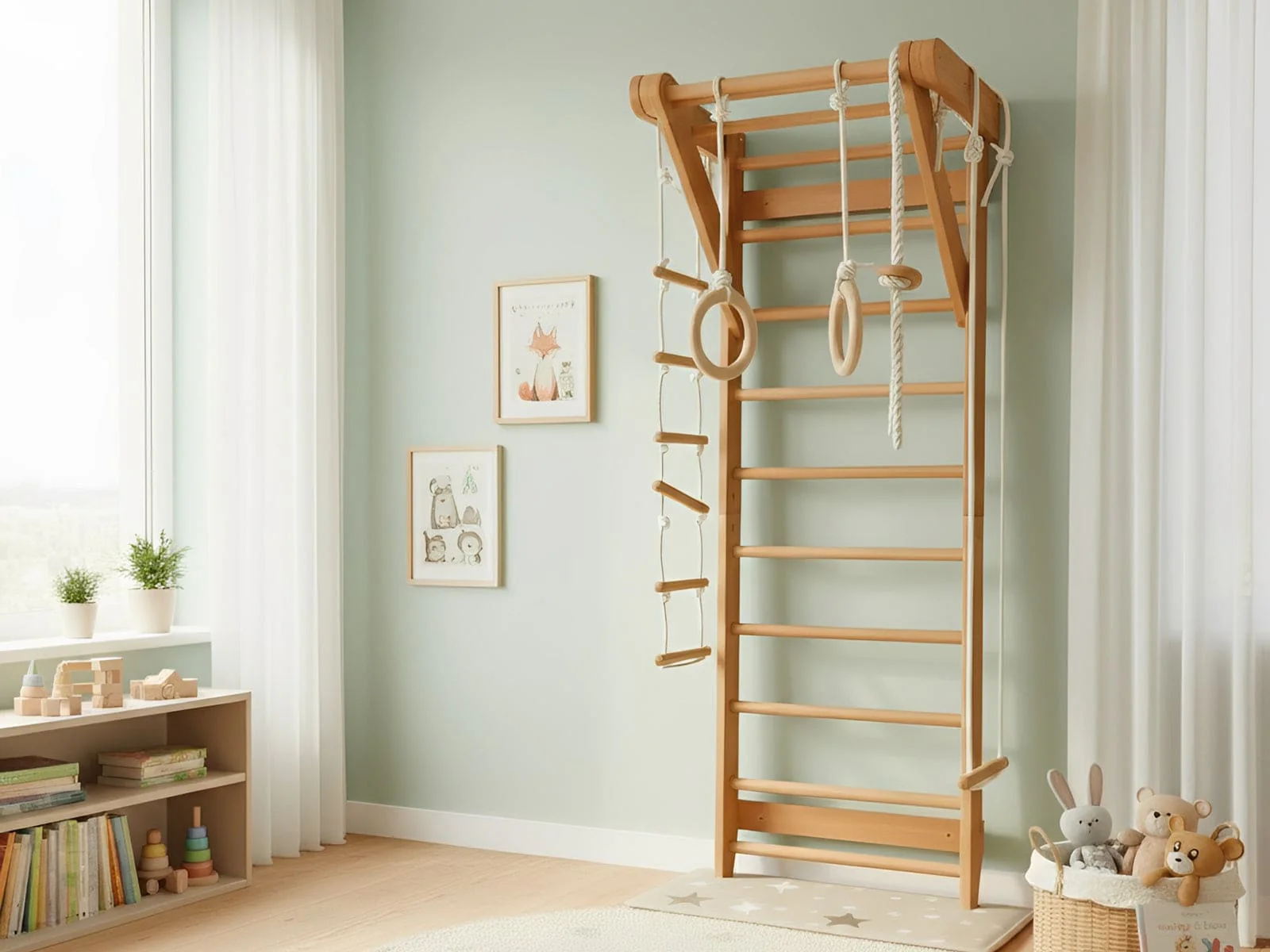 Wooden Swedish Ladder Wall Stall Bar Set - Image 3