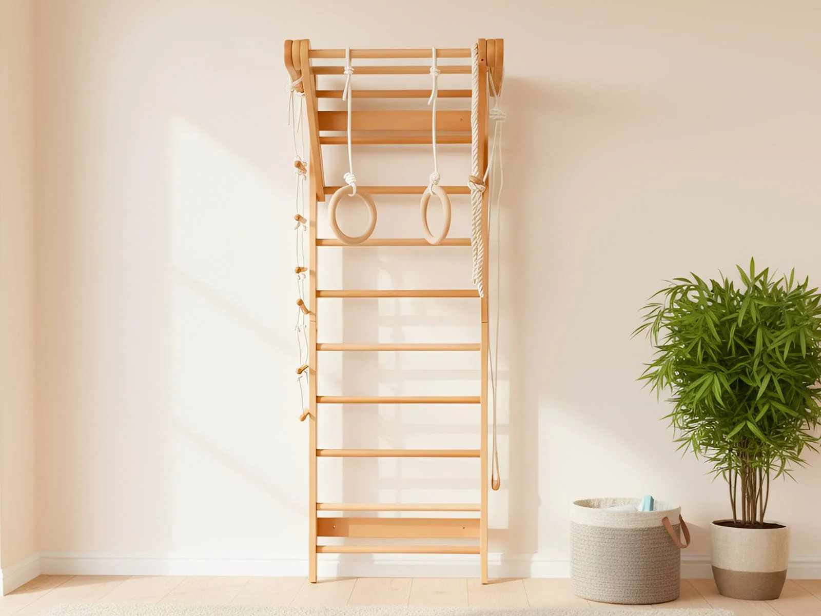 Wooden Swedish Ladder Wall Stall Bar Set - Image 4