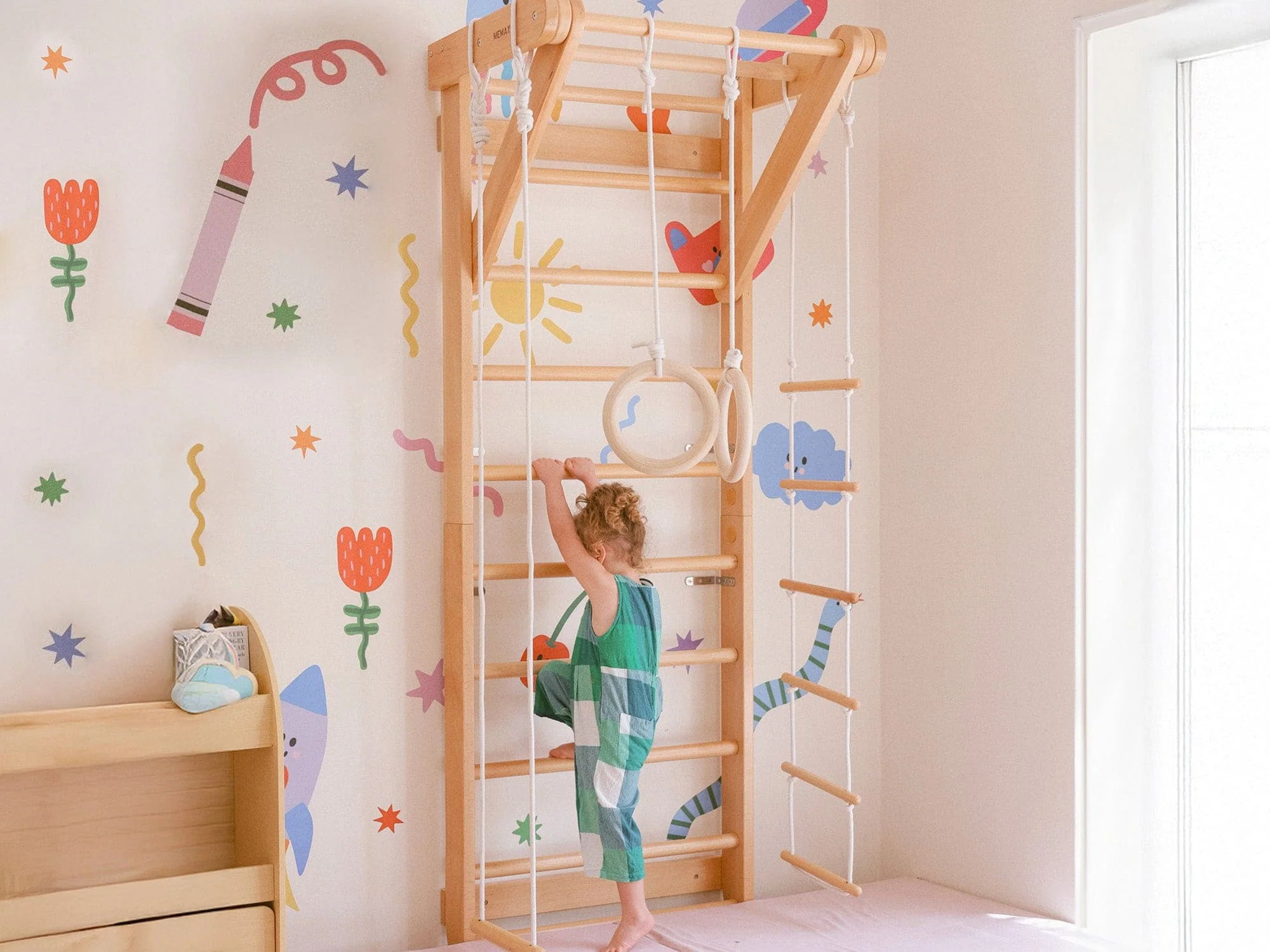 Wooden Swedish Ladder Wall Stall Bar Set - Image 5