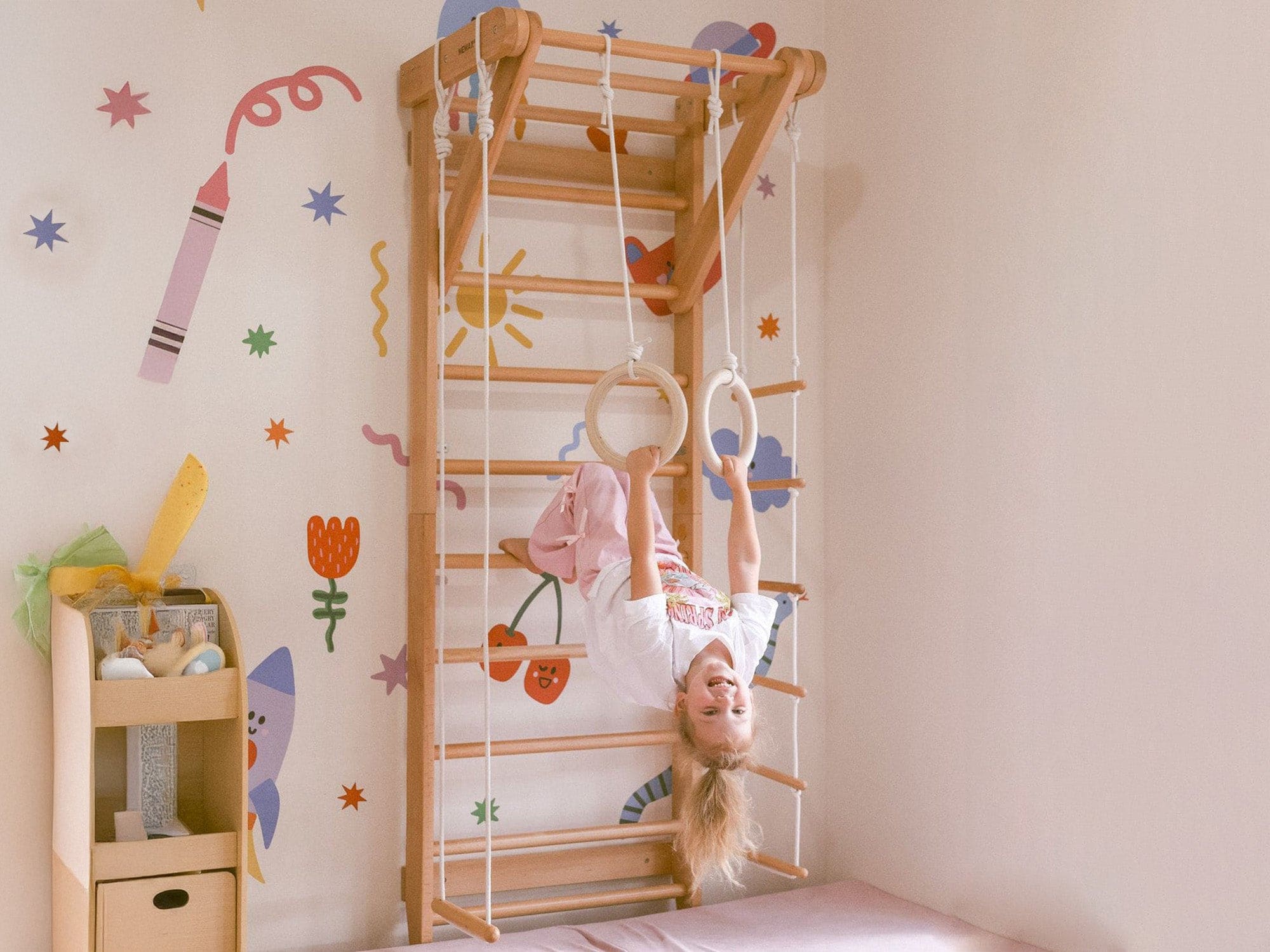 Wooden Swedish Ladder Wall Stall Bar Set - Image 6