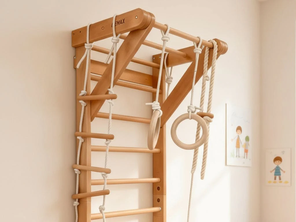 Wooden Swedish Ladder Wall Stall Bar Set - Image 7