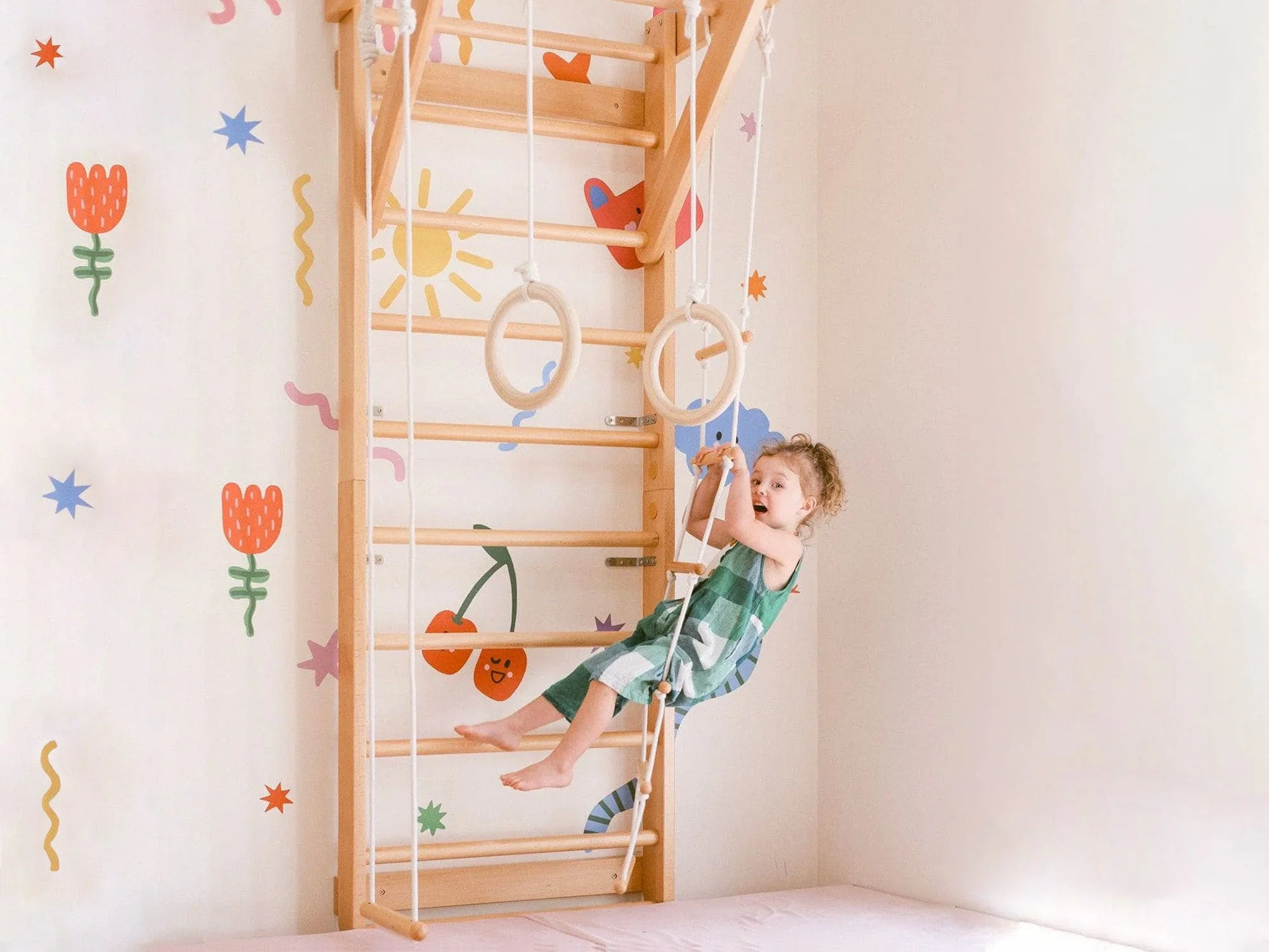 Wooden Swedish Ladder Wall Stall Bar Set - Image 8