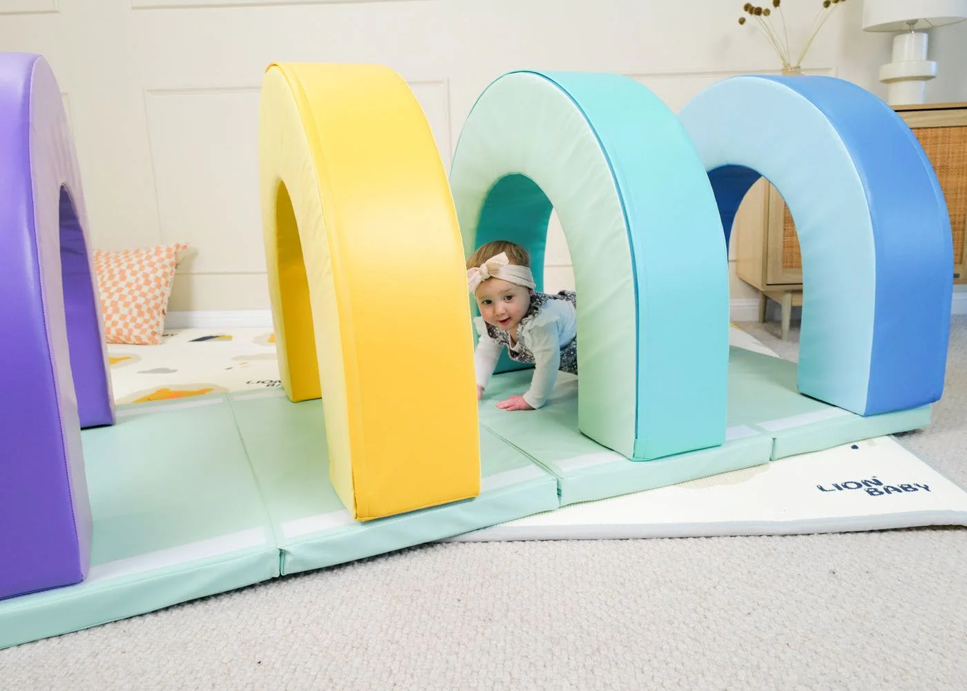 MEMAX Baby Playroom Soft Arch Tunnel Set of 4 with Crawling Mat - Image 2
