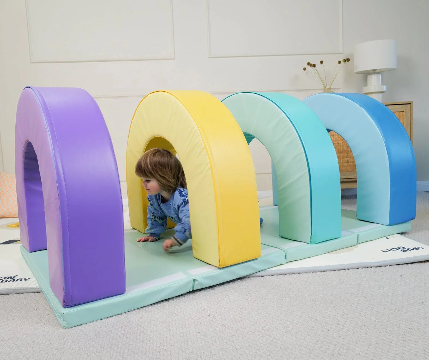 MEMAX Baby Playroom Soft Arch Tunnel Set of 4 with Crawling Mat - Image 3