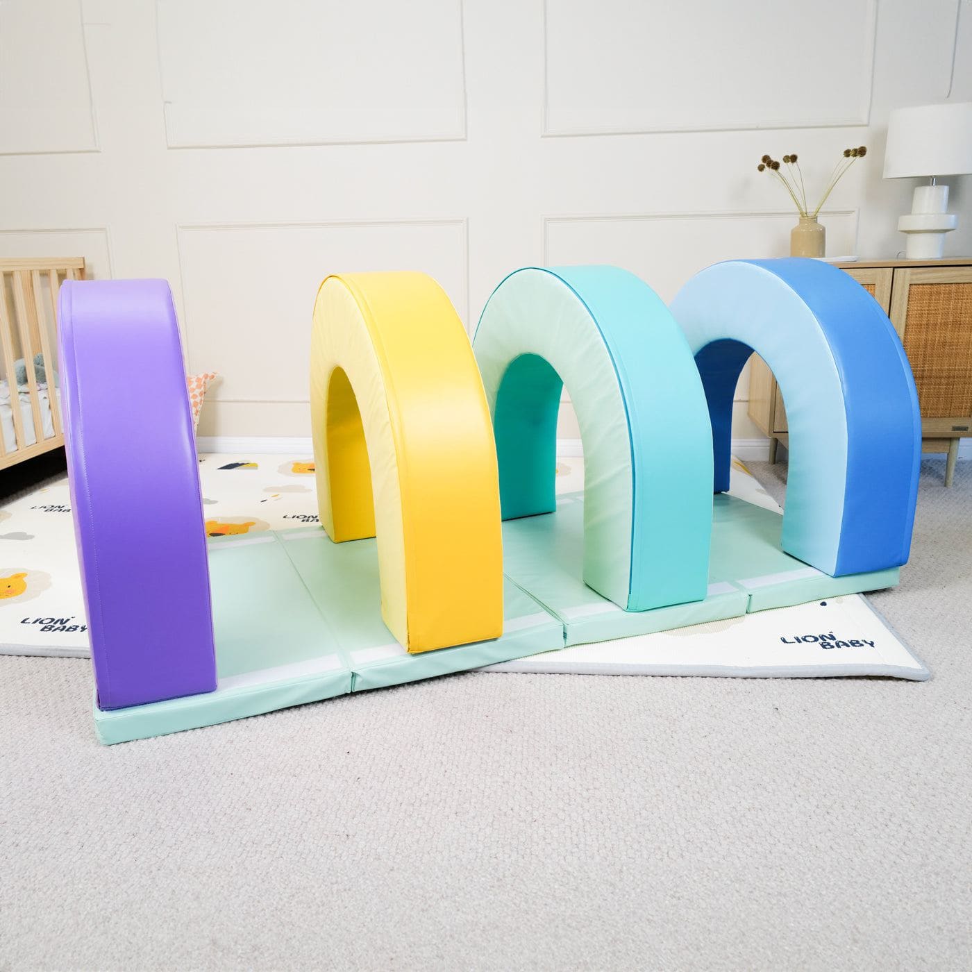 MEMAX Baby Playroom Soft Arch Tunnel Set of 4 with Crawling Mat - Image 4